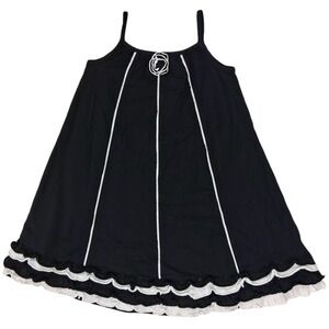 Hanna Andersson Black White Girls Sz 8 Sleeveless Dress Flower Summer 130 Cotton